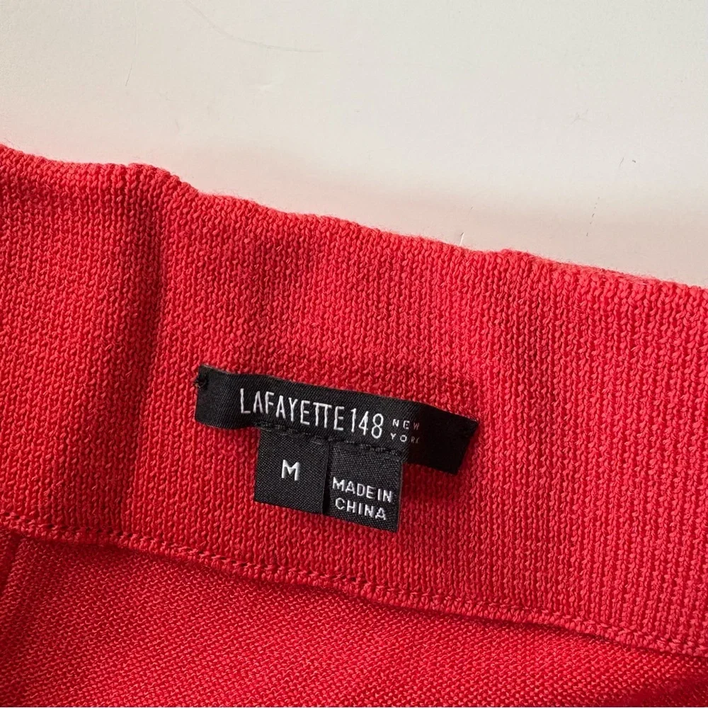 Lafayette 148 New York || Godet Knit Midi Skirt A-Line Wool Red Orange‎ M